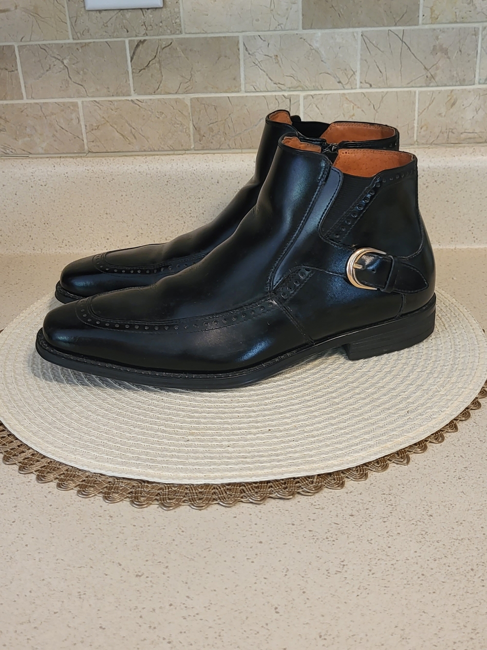 Men's Black Leather Monk Strap Ankle Boots